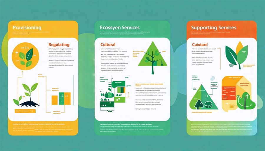 Visual breakdown of the four categories of ecosystem services and their benefits to humans