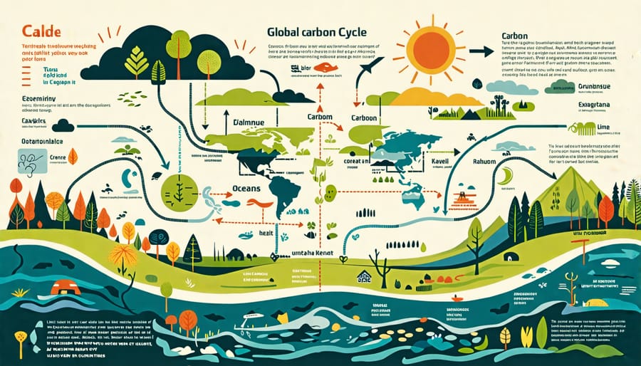 Schematic representation of the global carbon cycle and its major components