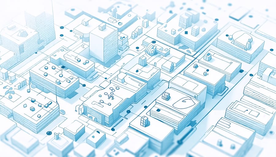 Illustration showcasing the key features of advanced GIS including 3D models and AI integration