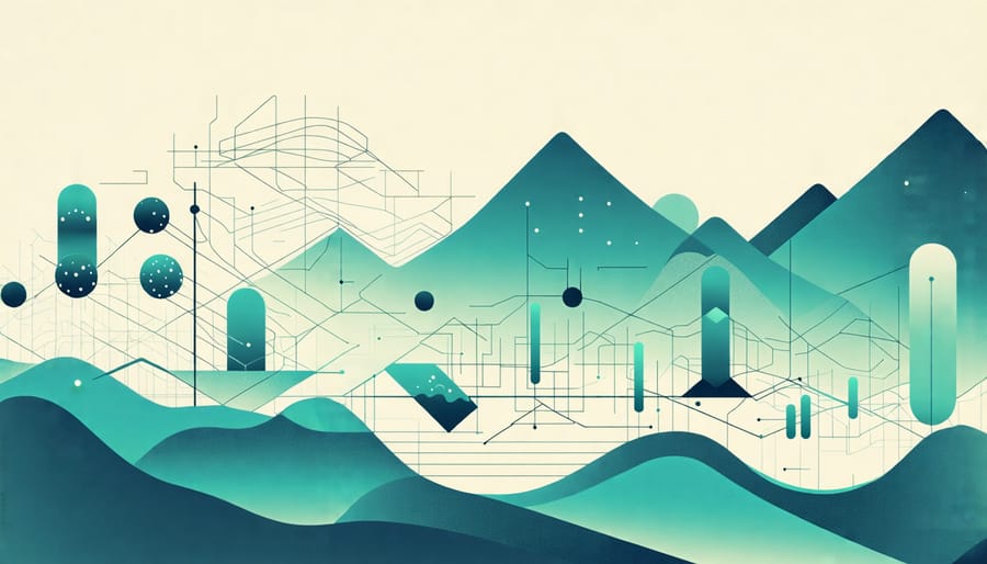 AI algorithms depicted as digital clouds analyzing complex climate data patterns