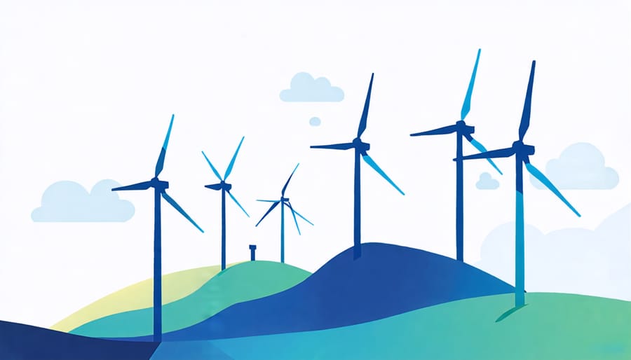 AI algorithms analyzing wind patterns and geographical data for optimal wind farm placement