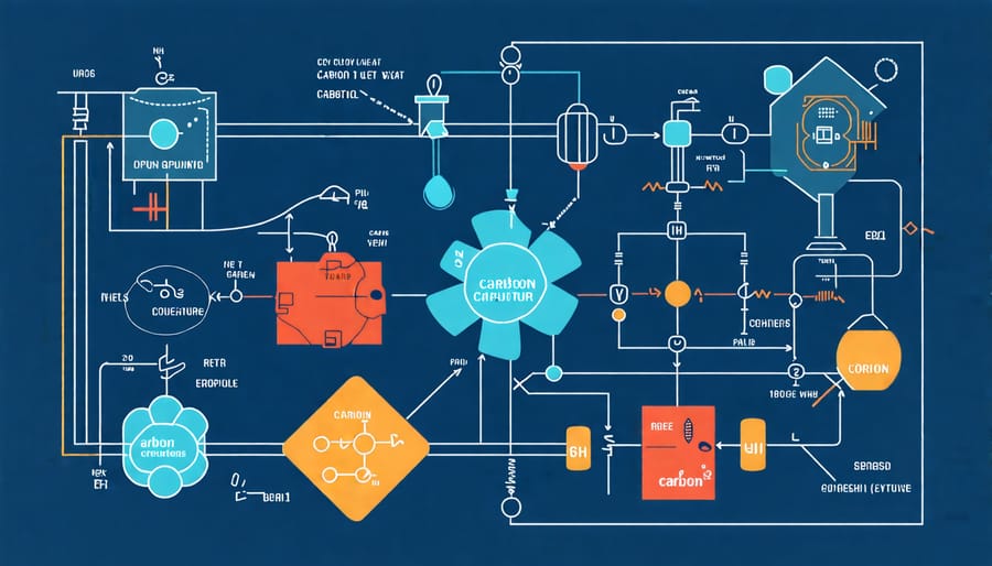 Schematic representation of chemical reactions in carbon capture technology