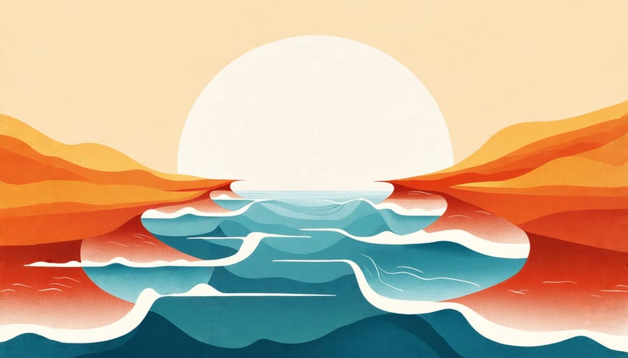 Illustration depicting climate change effects like rising temperatures and sea levels