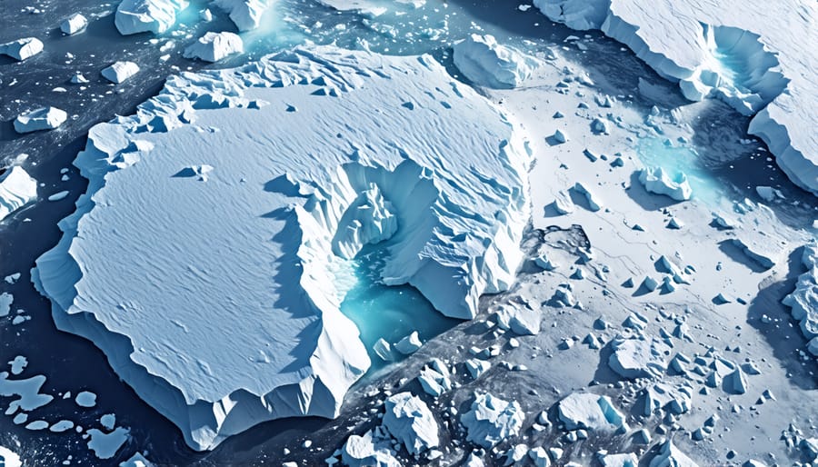 Aerial view of melting polar ice caps highlighting climate change