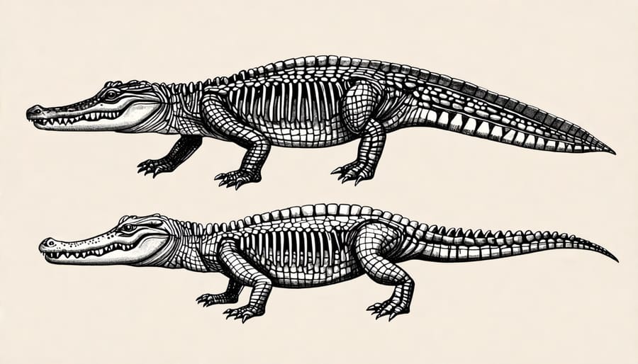 Comparative diagram of ancient and modern crocodile anatomy based on the fossil specimen