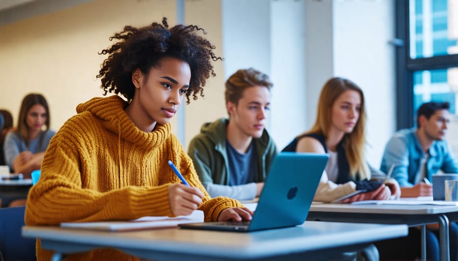 Students engaging with digital learning platforms and tools