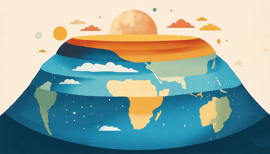 Diagram showing Earth's layers including core, mantle, crust, and atmosphere