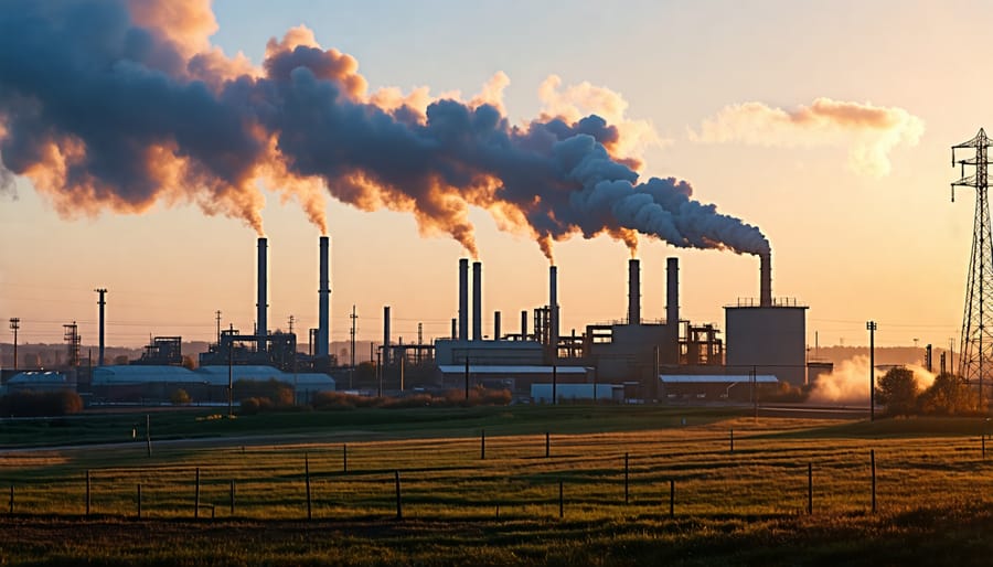 Industrial factory pollution contributing to greenhouse gas emissions