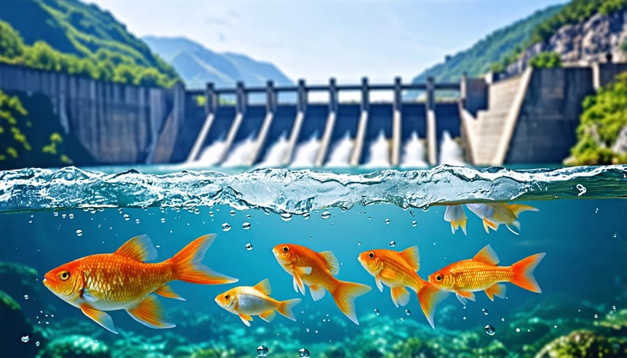 Fish blocked from migrating upstream by a massive concrete dam