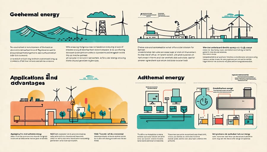 Infographic summarizing the real-world applications and benefits of geothermal energy