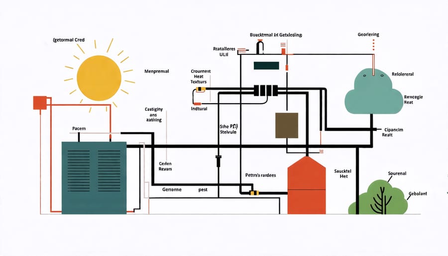 Illustration of a geothermal heat pump system and its key components