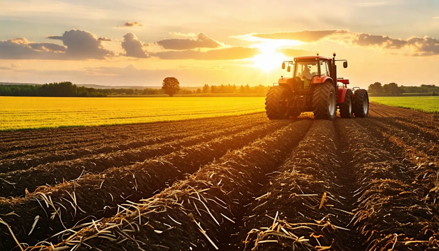 Aerial view of a field with no-till farming implemented