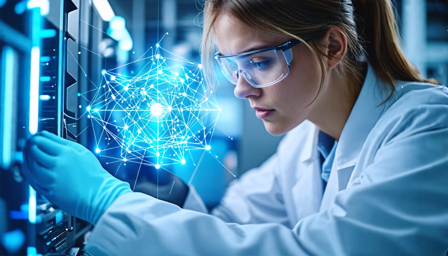 Researcher operating a quantum computer, representing the convergence of AI and quantum computing