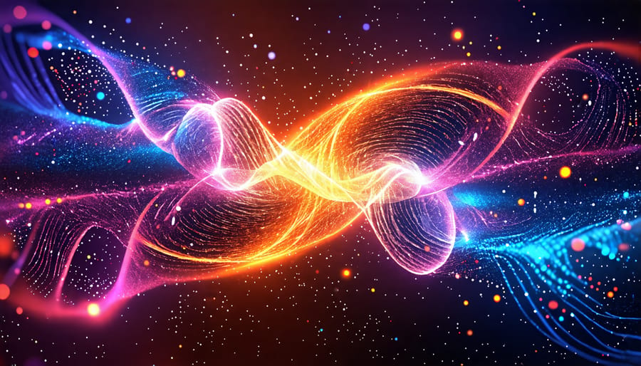 Abstract representation of quantum entanglement showing connected particles