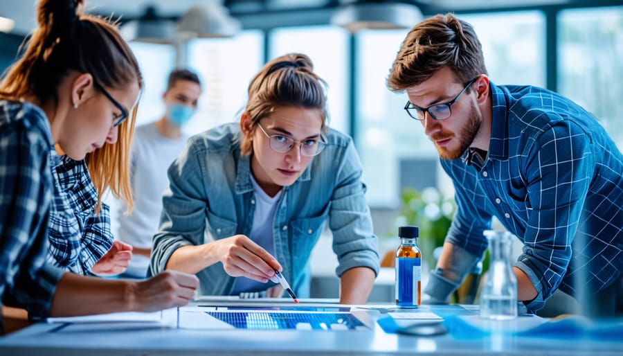 Students collaborating on a hands-on renewable energy project in a laboratory