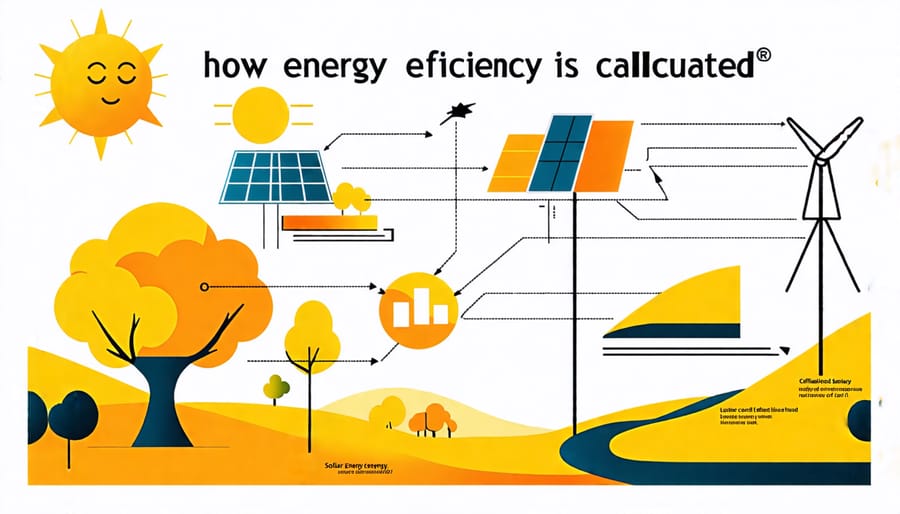 Illustration showing the process of calculating solar energy efficiency