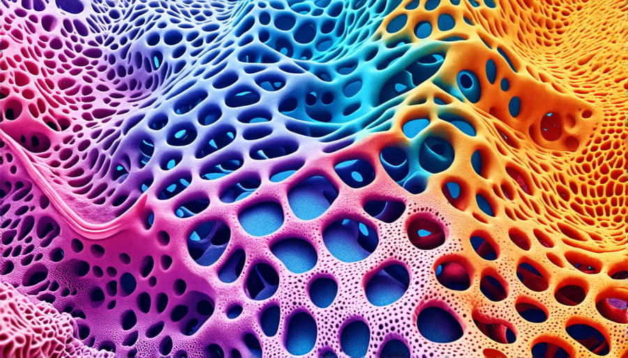 A close-up view of the microscopic structure of sustainable materials, highlighting their unique properties