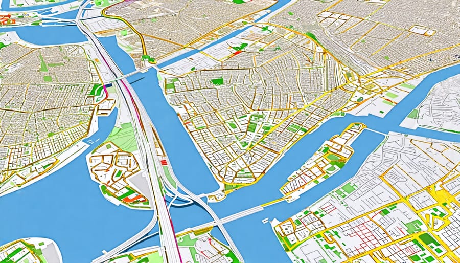 GIS map illustrating urban planning and infrastructure with overlays and zoning information